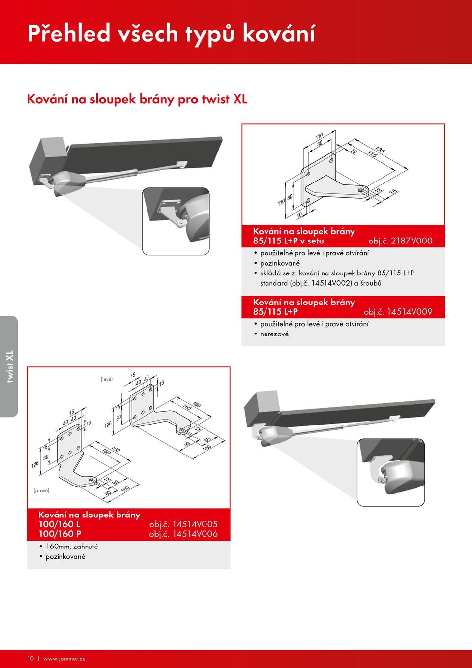 č. 14514V002) a šroubů 5/115 L+P obj.č. 14514V009 použitelné pro levé i pravé otvírání nerezové twist XL