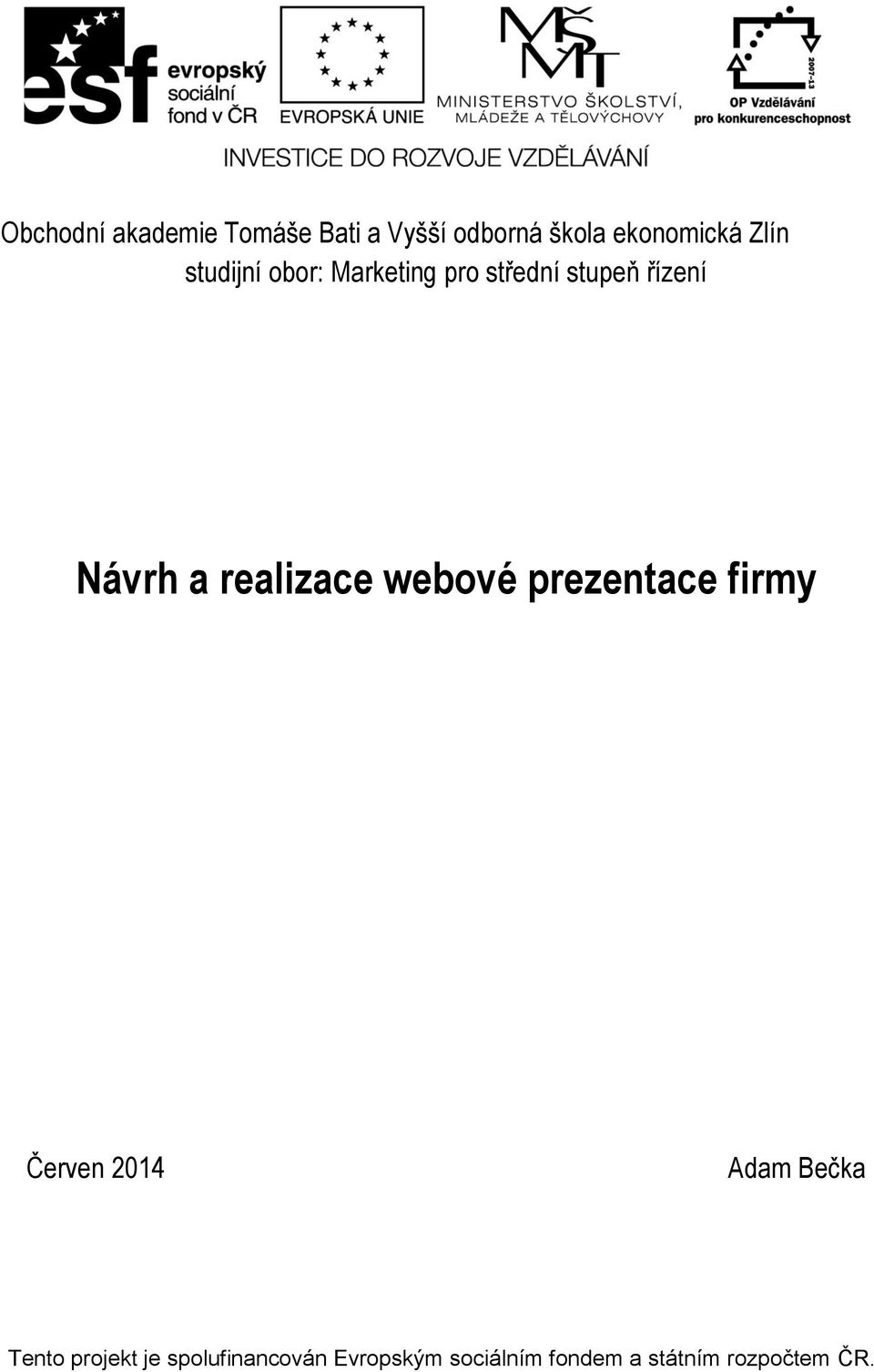 pro střední stupeň řízení Návrh a realizace webové prezentace firmy Červen 2014 Adam