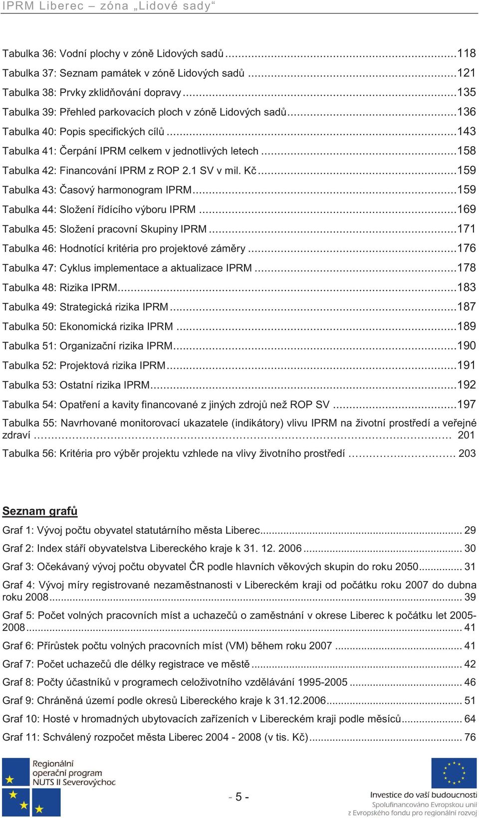 .. 158 Tabulka 42: Financování IPRM z ROP 2.1 SV v mil. K... 159 Tabulka 43: asový harmonogram IPRM... 159 Tabulka 44: Složení ídícího výboru IPRM... 169 Tabulka 45: Složení pracovní Skupiny IPRM.