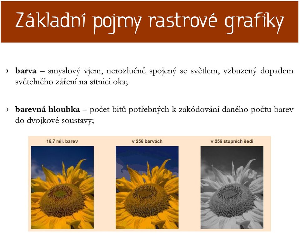 světelného záření na sítnici oka; barevná hloubka počet