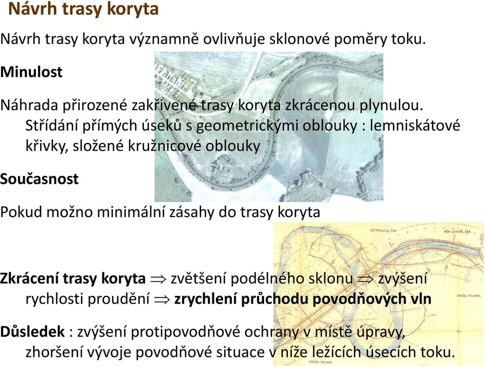 Střídání přímých úseků s geometrickými oblouky : lemniskátové křivky, složené kružnicové oblouky Současnost Pokud možno minimální