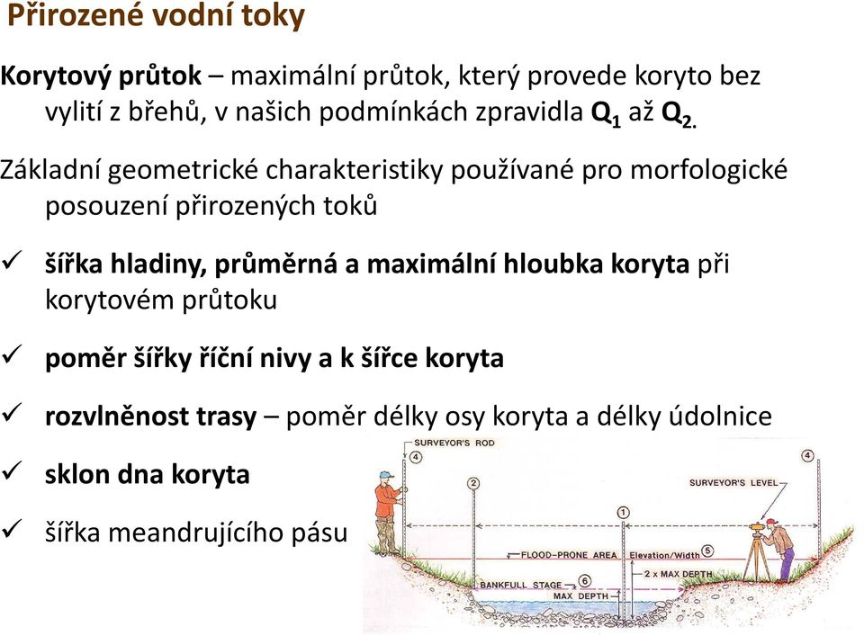 Základní geometrické charakteristiky používané pro morfologické posouzení přirozených toků šířka hladiny,