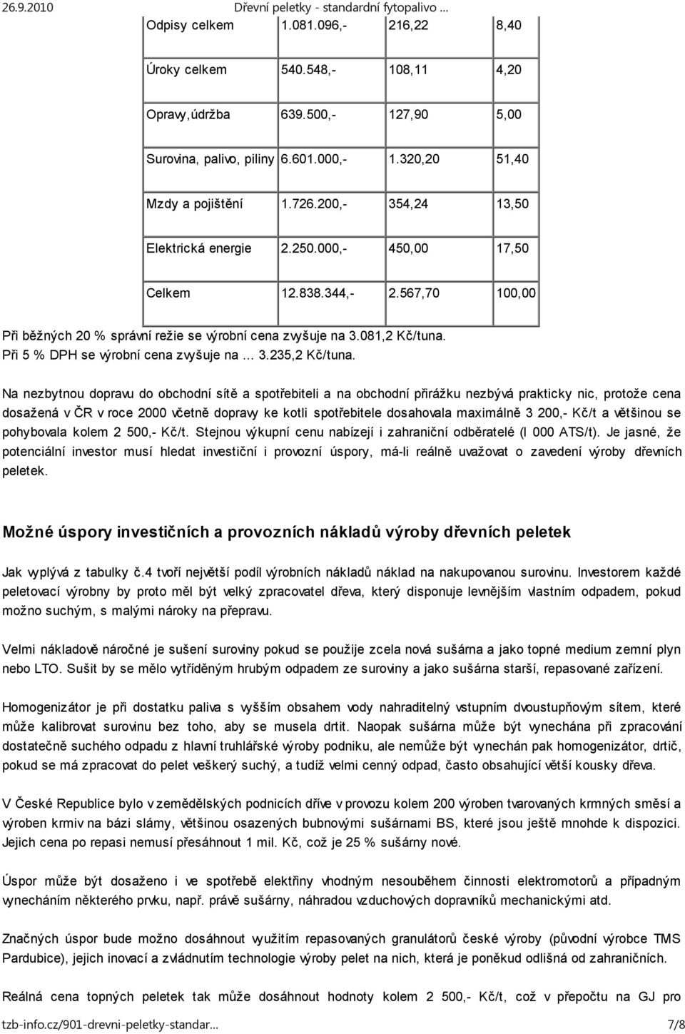 Při 5 % DPH se výrobní cena zvyšuje na... 3.235,2 Kč/tuna.