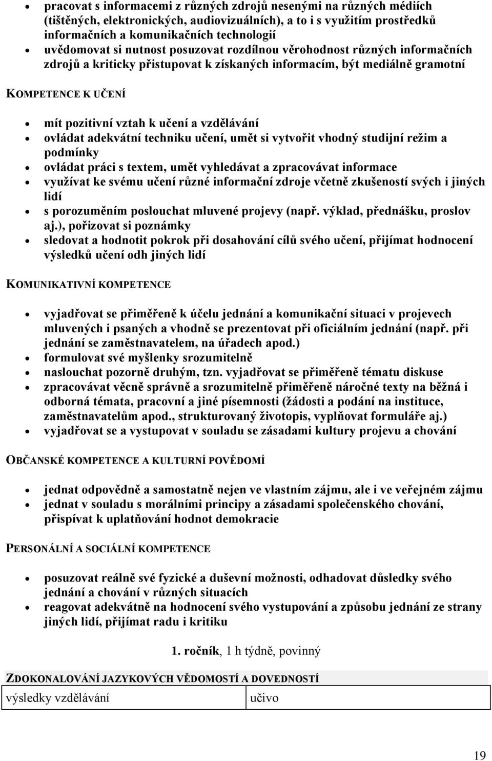 ovládat adekvátní techniku učení, umět si vytvořit vhodný studijní režim a podmínky ovládat práci s textem, umět vyhledávat a zpracovávat informace využívat ke svému učení různé informační zdroje