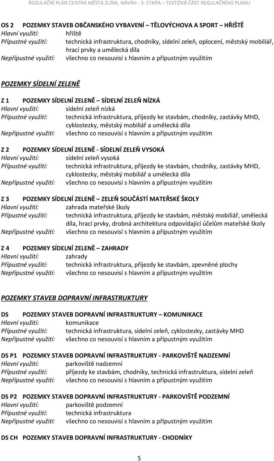 zastávky MHD, cyklostezky, městský mobiliář a umělecká díla Z 2 POZEMKY SÍDELNÍ ZELENĚ - SÍDELNÍ ZELEŇ VYSOKÁ Hlavní využití: sídelní zeleň vysoká Přípustné využití: technická infrastruktura,