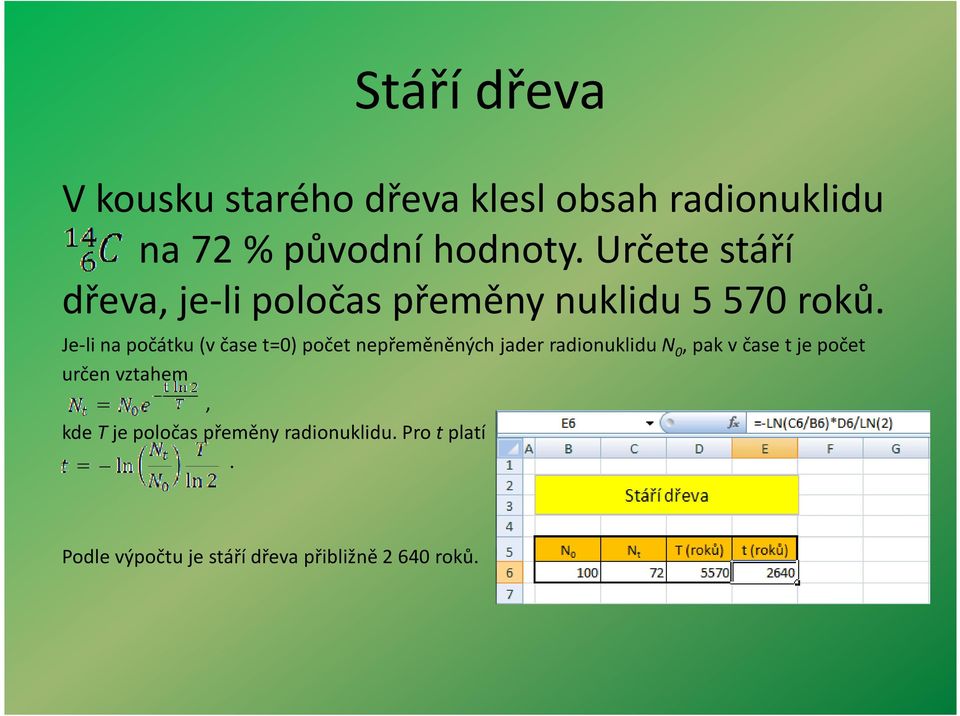 Je-li na počátku (v čase t=0) počet nepřeměněných jader radionuklidun 0, pak v čase t je