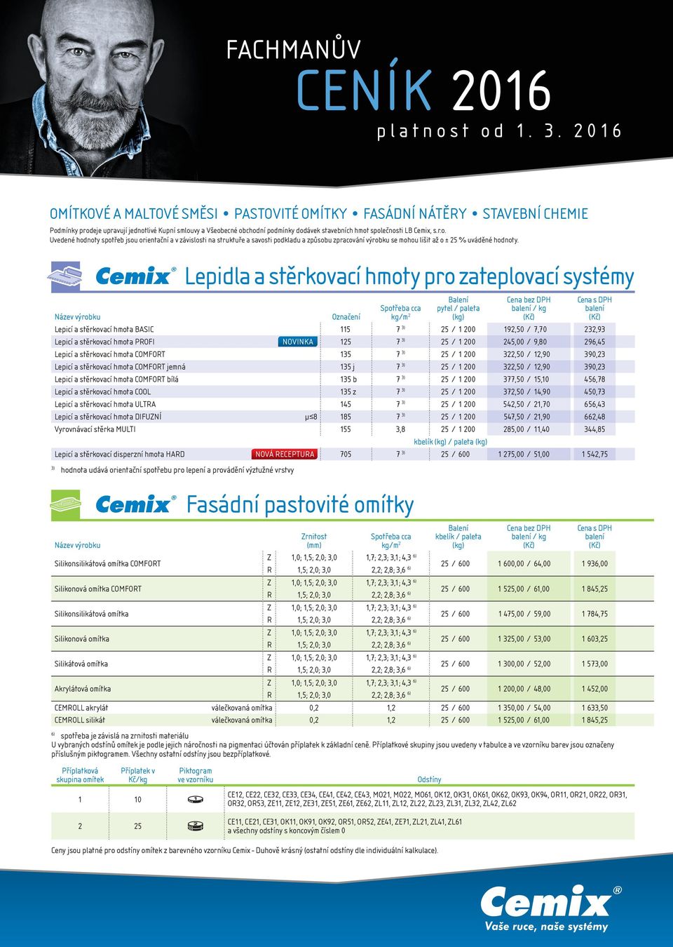 Cemix, s.r.o. Uvedené hodnoty spotřeb jsou orientační a v závislosti na struktuře a savosti podkladu a způsobu zpracování výrobku se mohou lišit až o ± 25 % uváděné hodnoty.