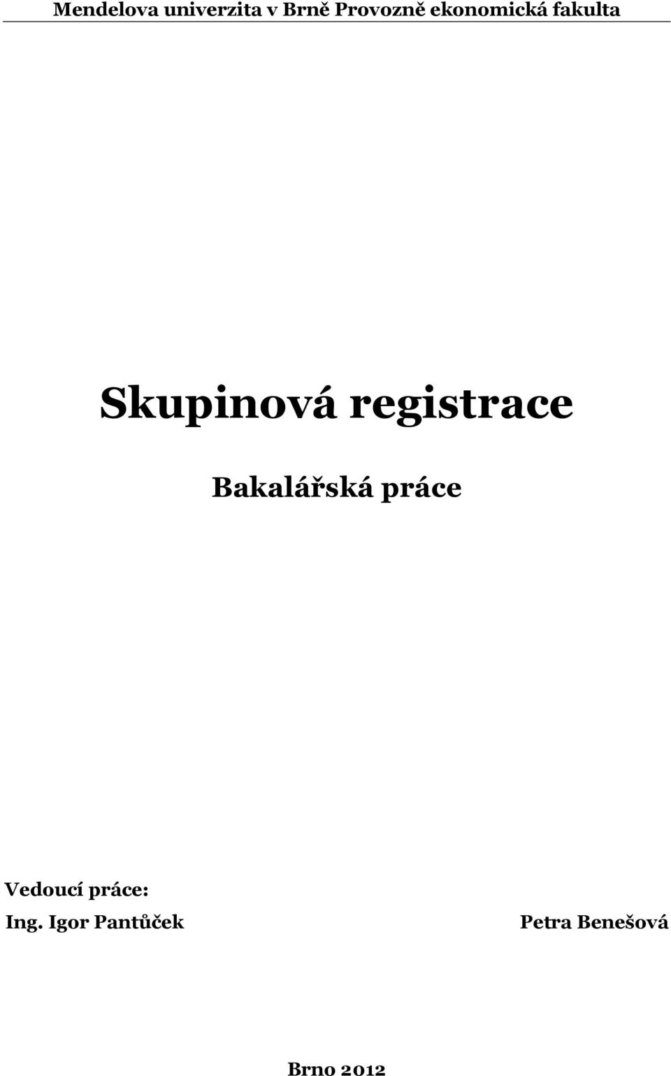 registrace Bakalářská práce Vedoucí