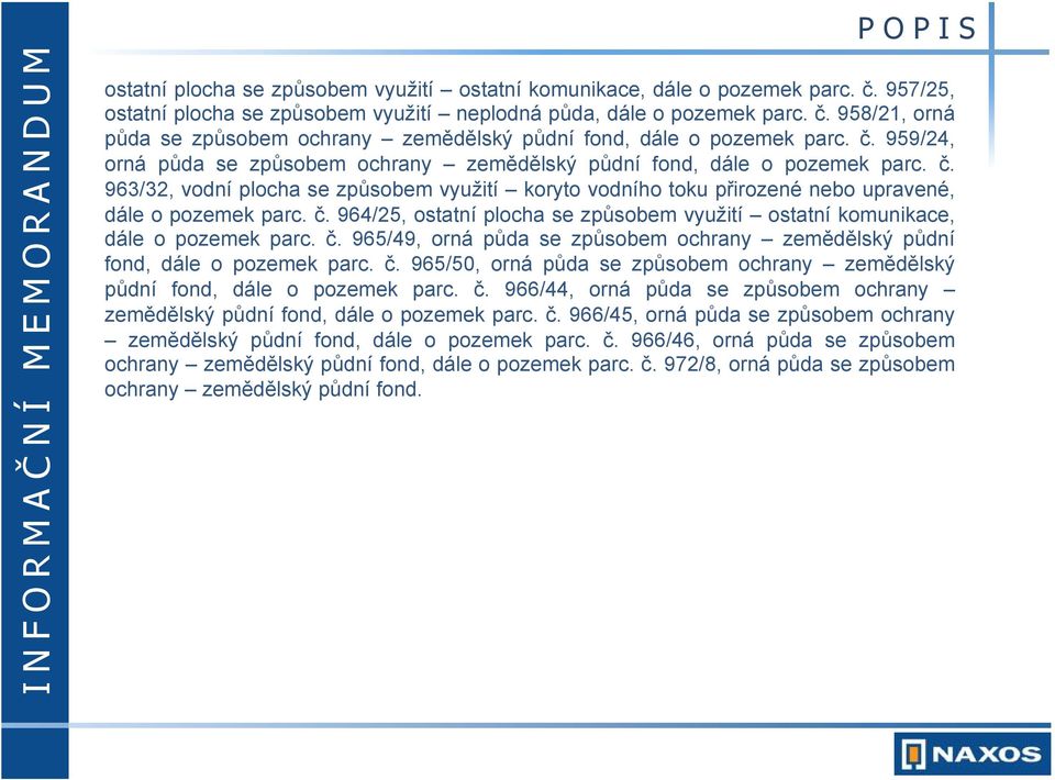 č. 965/49, orná půda se způsobem ochrany zemědělský půdní fond, dále o pozemek parc. č. 965/50, orná půda se způsobem ochrany zemědělský půdní fond, dále o pozemek parc. č. 966/44, orná půda se způsobem ochrany zemědělský půdní fond, dále o pozemek parc.