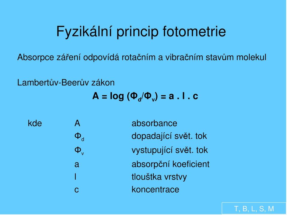 a. l. c kde A absorbance Φ d dopadající svět.