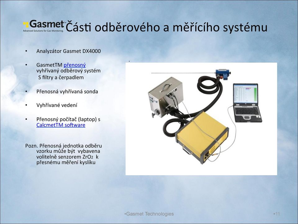 Přenosná vyhřívaná sonda Vyhřívané vedení Přenosný počítač (laptop) s CalcmetTM