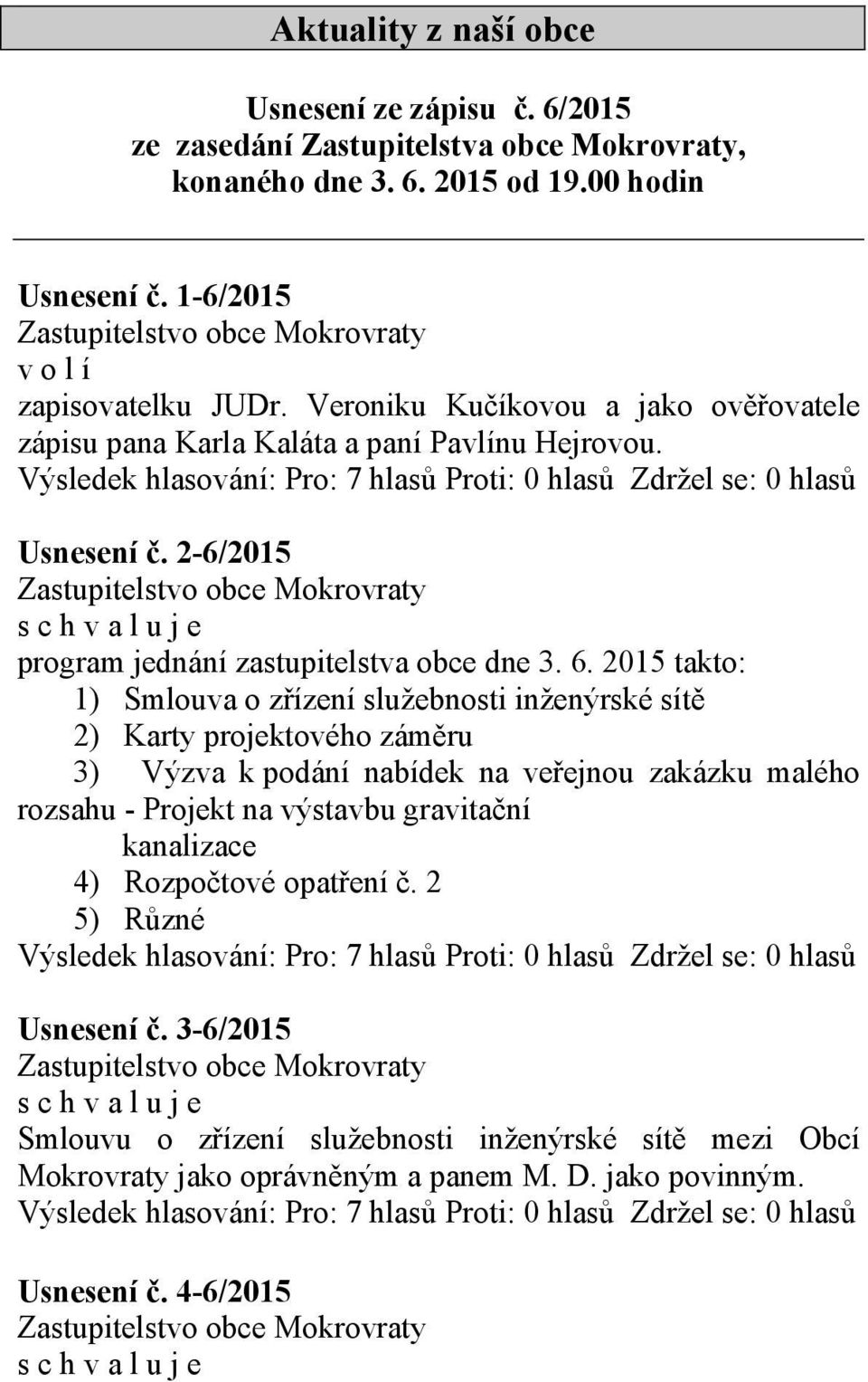 2-6/2015 program jednání zastupitelstva obce dne 3. 6.