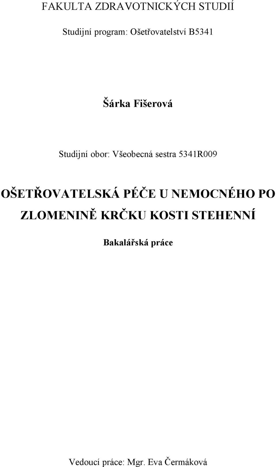 Všeobecná sestra 5341R009 OŠETŘOVATELSKÁ PÉČE U NEMOCNÉHO PO