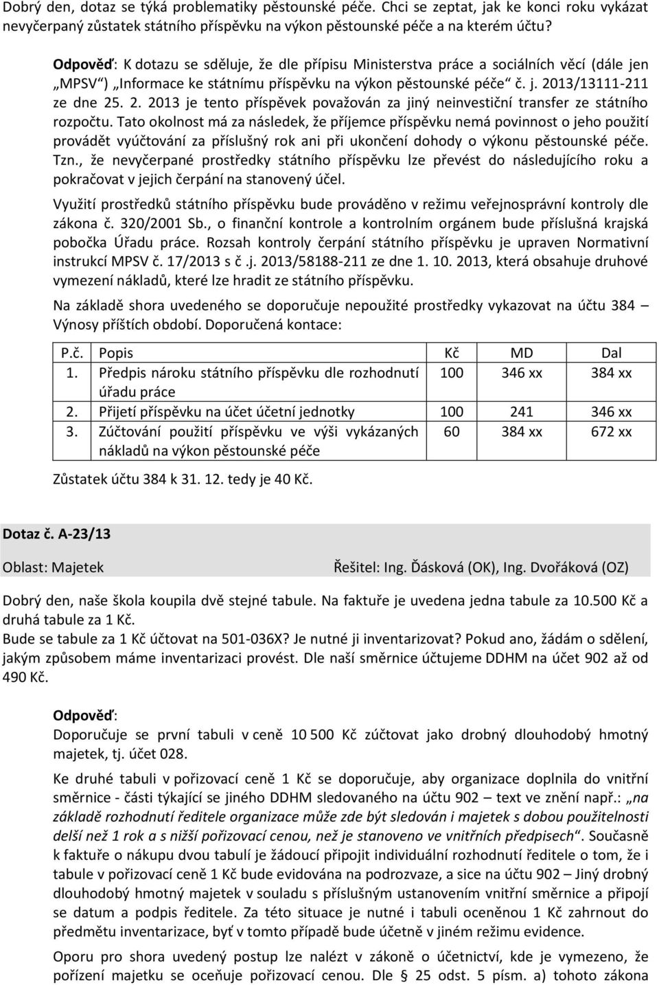 13/13111-211 ze dne 25. 2. 2013 je tento příspěvek považován za jiný neinvestiční transfer ze státního rozpočtu.