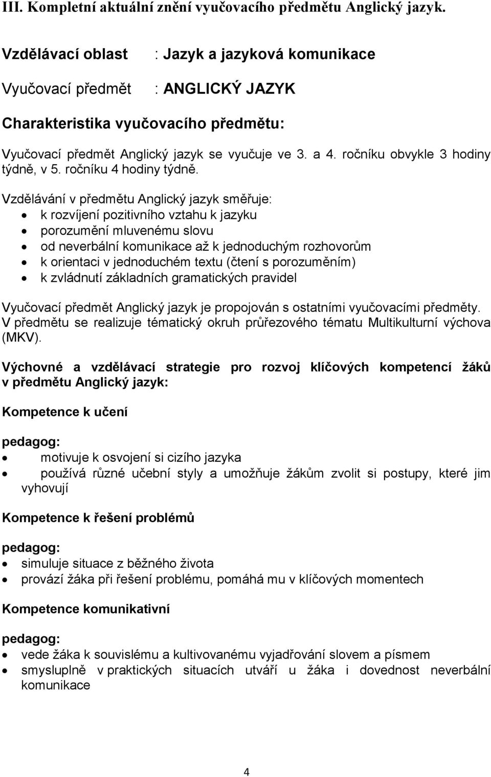 ročníku obvykle 3 hodiny týdně, v 5. ročníku 4 hodiny týdně.