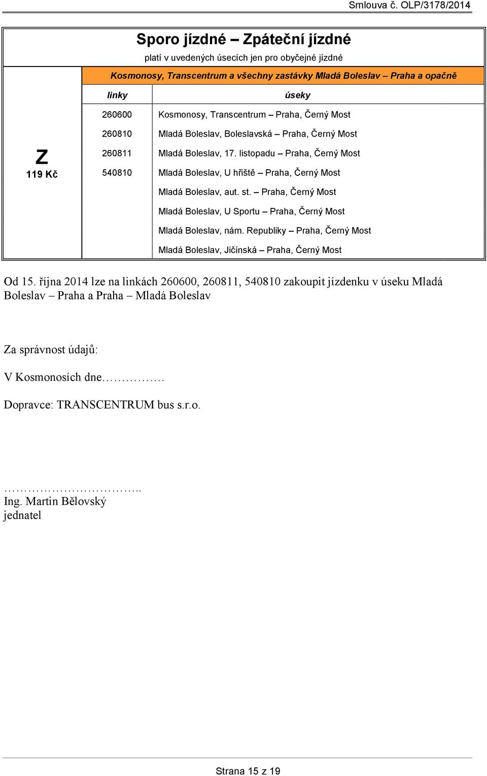 listopadu Praha, Černý Most 540810 Mladá Boleslav, U hřiště Praha, Černý Most Mladá Boleslav, aut. st. Praha, Černý Most Mladá Boleslav, U Sportu Praha, Černý Most Mladá Boleslav, nám.