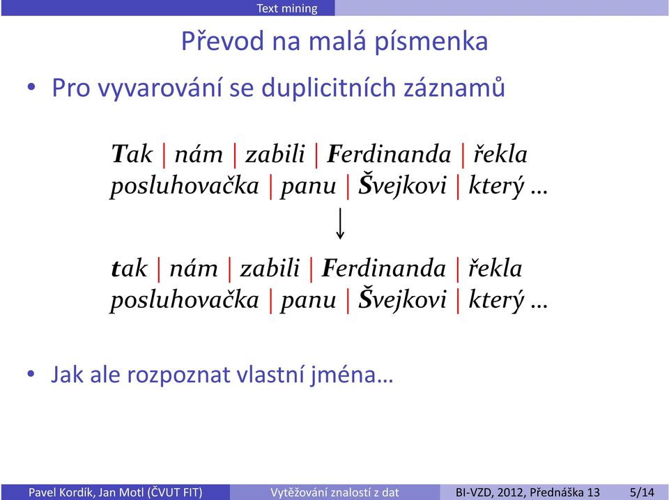 duplicitních záznamů Tak nám zabili Ferdinanda řekla posluhovačka panu Švejkovi