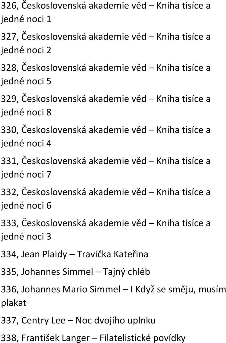 Kniha tisíce a jedné noci 7 332, Československá akademie věd Kniha tisíce a jedné noci 6 333, Československá akademie věd Kniha tisíce a jedné noci 3 334, Jean Plaidy