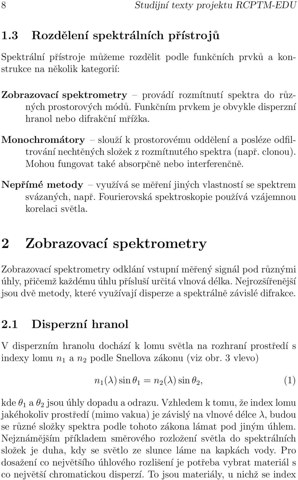 prostorových módů. Funkčním prvkem je obvykle disperzní hranol nebo difrakční mřížka.