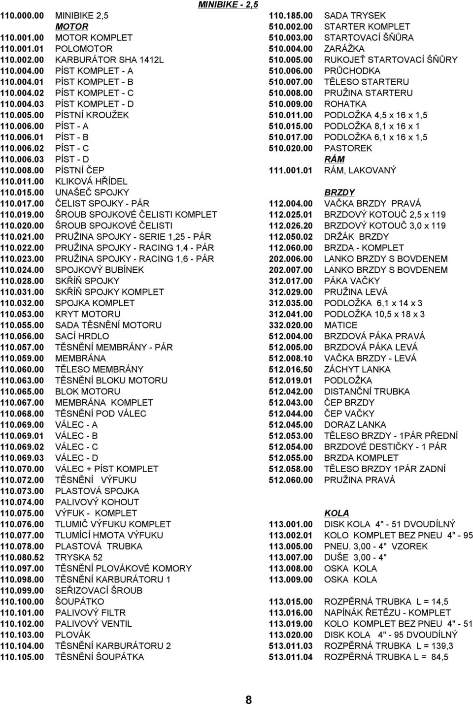 009.00 ROHATKA 110.005.00 PÍSTNÍ KROUŽEK 510.011.00 PODLOŽKA 4,5 x 16 x 1,5 110.006.00 PÍST - A 510.015.00 PODLOŽKA 8,1 x 16 x 1 110.006.01 PÍST - B 510.017.00 PODLOŽKA 6,1 x 16 x 1,5 110.006.02 PÍST - C 510.