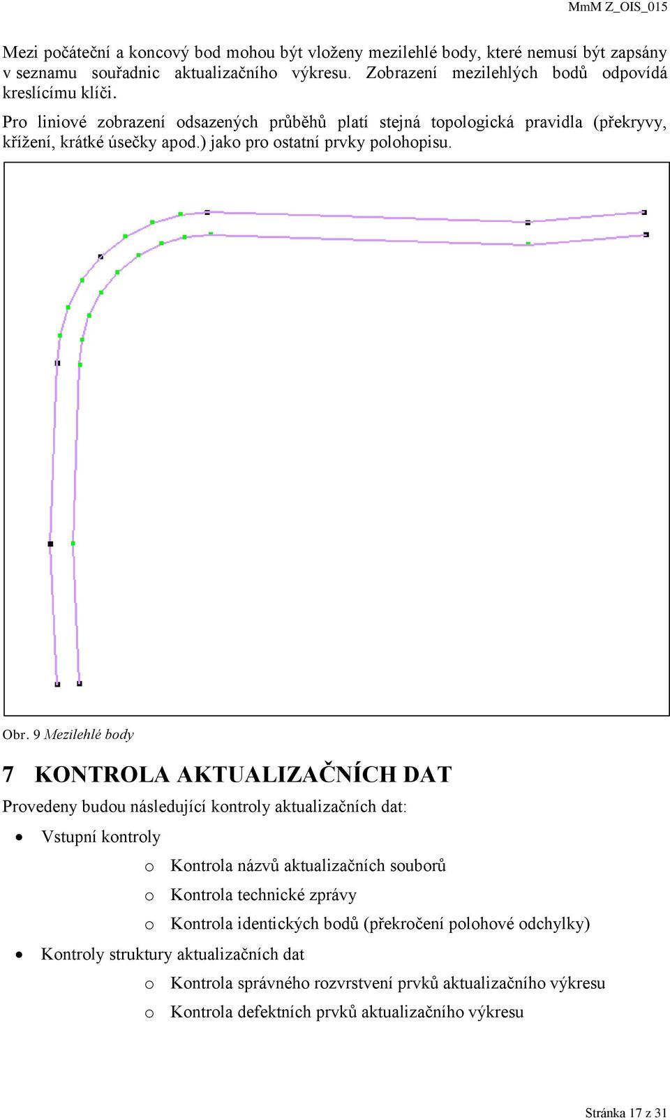 9 Mezilehlé body 7 KONTROLA AKTUALIZAČNÍCH DAT Provedeny budou následující kontroly aktualizačních dat: Vstupní kontroly o Kontrola názvů aktualizačních souborů o Kontrola technické zprávy