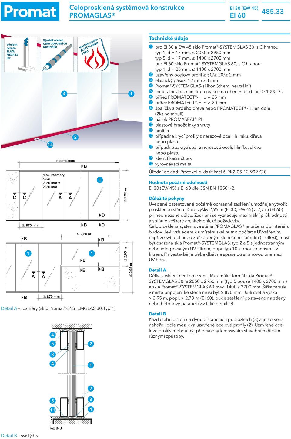 Promat -SYSTEMGLS 0, s C hranou: typ, d = mm, 00 x 90 mm typ, d = mm, 00 x 00 mm pro EI 0 sklo Promat -SYSTEMGLS 0, s C hranou: typ, d = mm, 00 x 00 mm uzavřený ocelový profil 0/ 0/ mm elastický