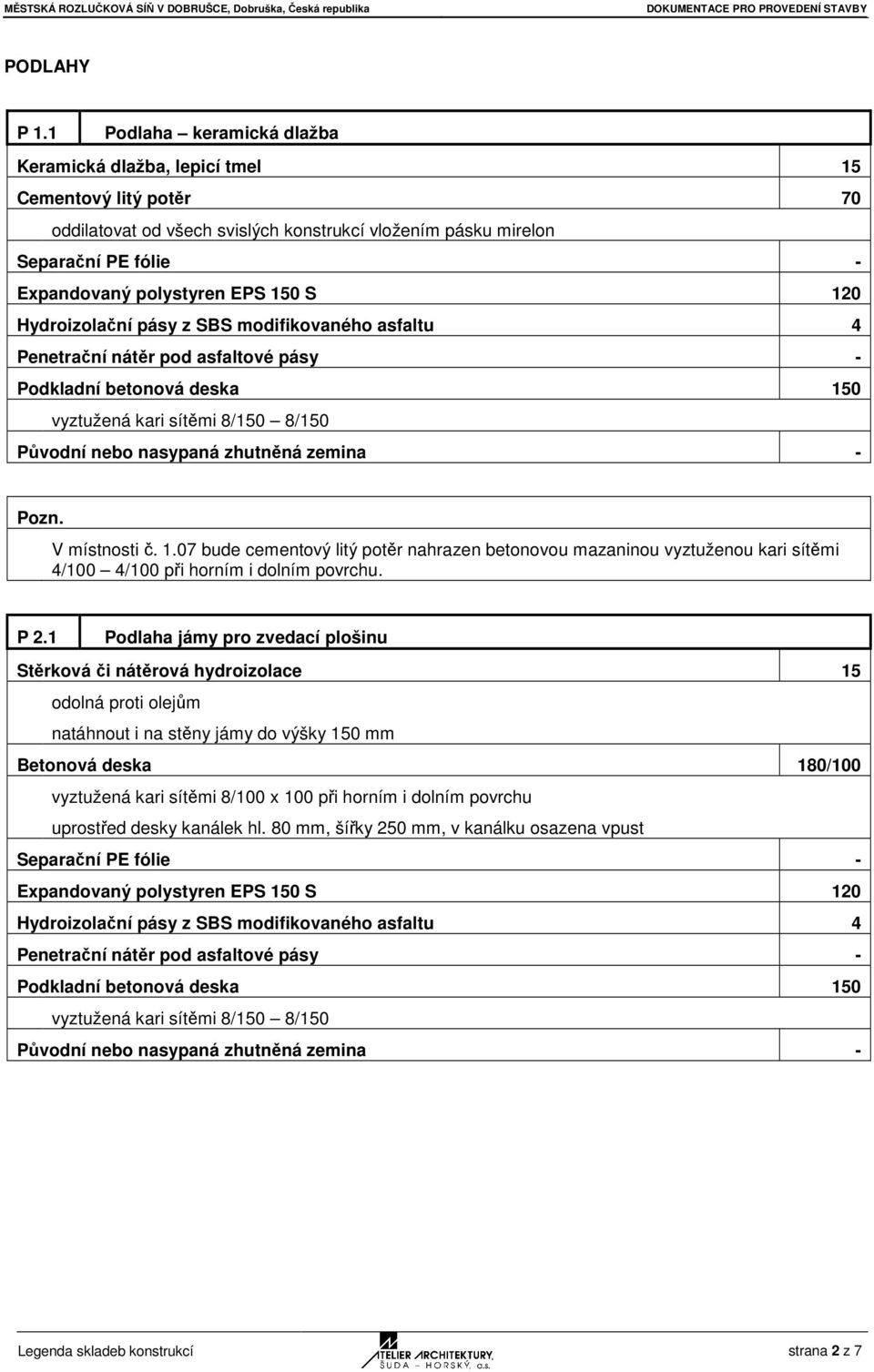 120 Hydroizolační pásy z SBS modifikovaného asfaltu 4 Penetrační nátěr pod asfaltové pásy Podkladní betonová deska 150 vyztužená kari sítěmi 8/150 8/150 Původní nebo nasypaná zhutněná zemina Pozn.