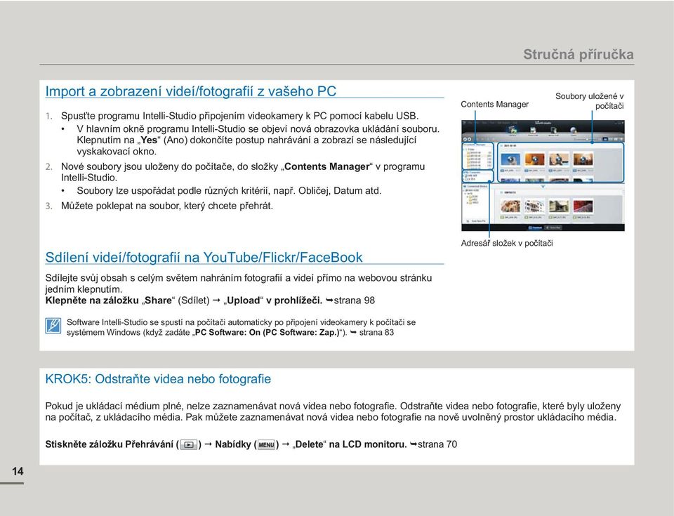 Nové soubory jsou uloženy do počítače, do složky Contents Manager v programu Intelli-Studio. Soubory lze uspořádat podle různých kritérií, např. Obličej, Datum atd. 3.