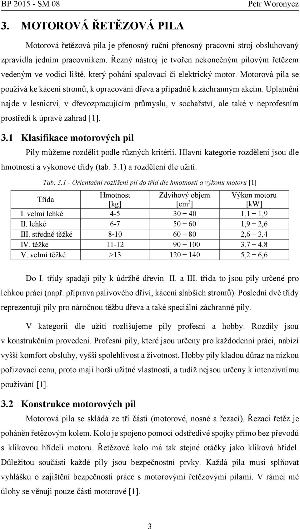 Motorová pila se používá ke kácení stromů, k opracování dřeva a případně k záchranným akcím.