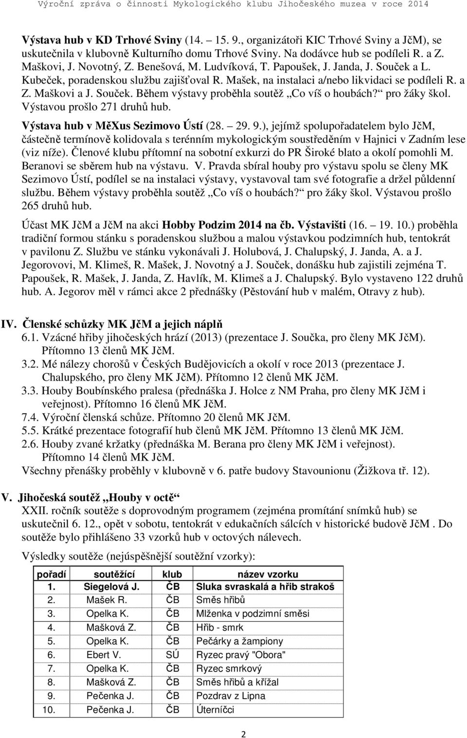 pro žáky škol. Výstavou prošlo 271 druhů hub. Výstava hub v MěXus Sezimovo Ústí (28. 29. 9.