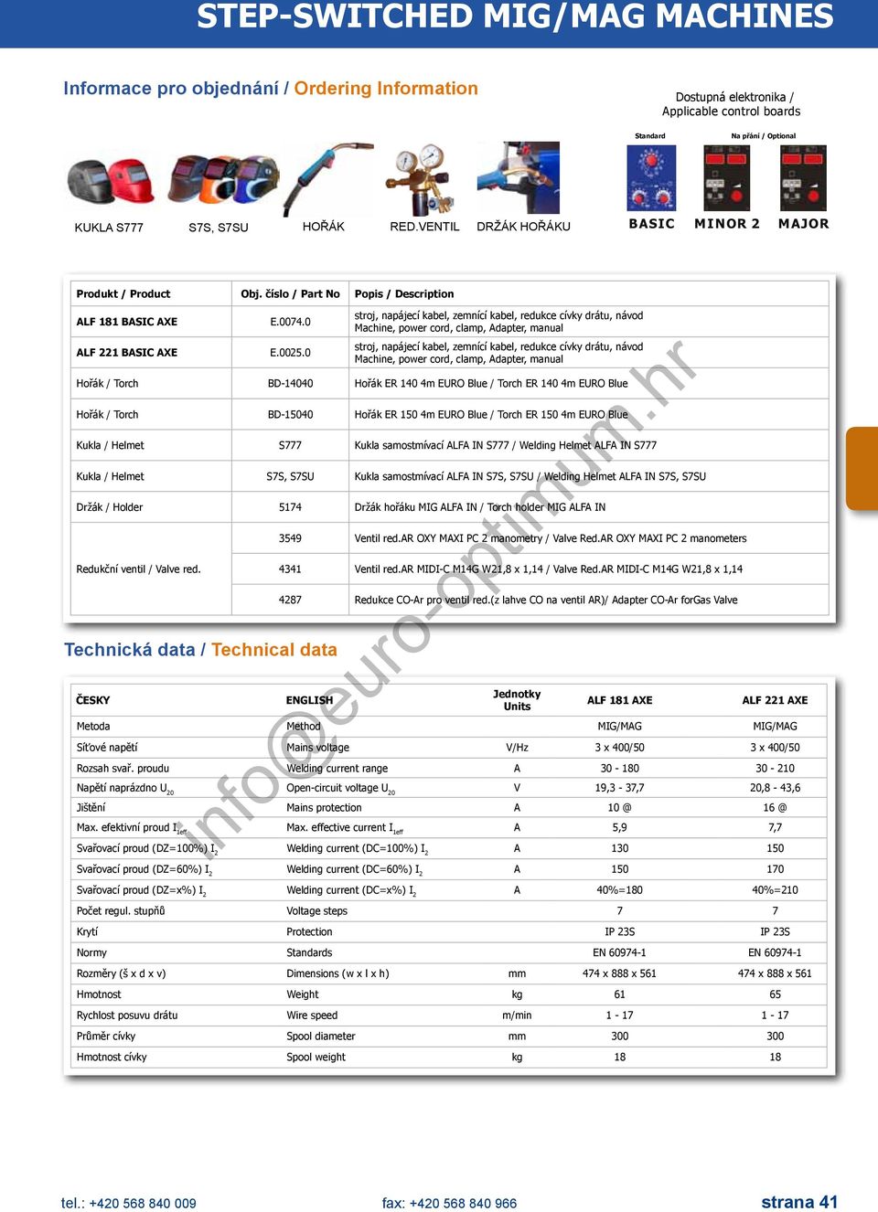 0 Technická data / Technical data stroj, napájecí kabel, zemnící kabel, redukce cívky drátu, návod machine, power cord, clamp, Adapter, manual stroj, napájecí kabel, zemnící kabel, redukce cívky