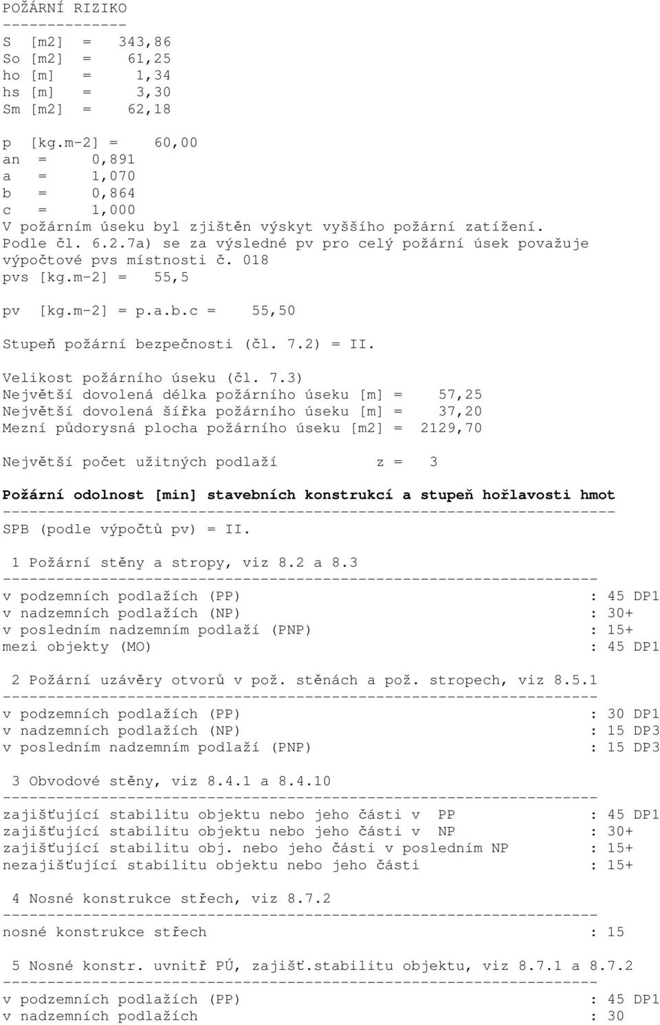 018 pvs [kg.m-2] = 55,5 pv [kg.m-2] = p.a.b.c = 55,50 Stupeň požární bezpečnosti (čl. 7.