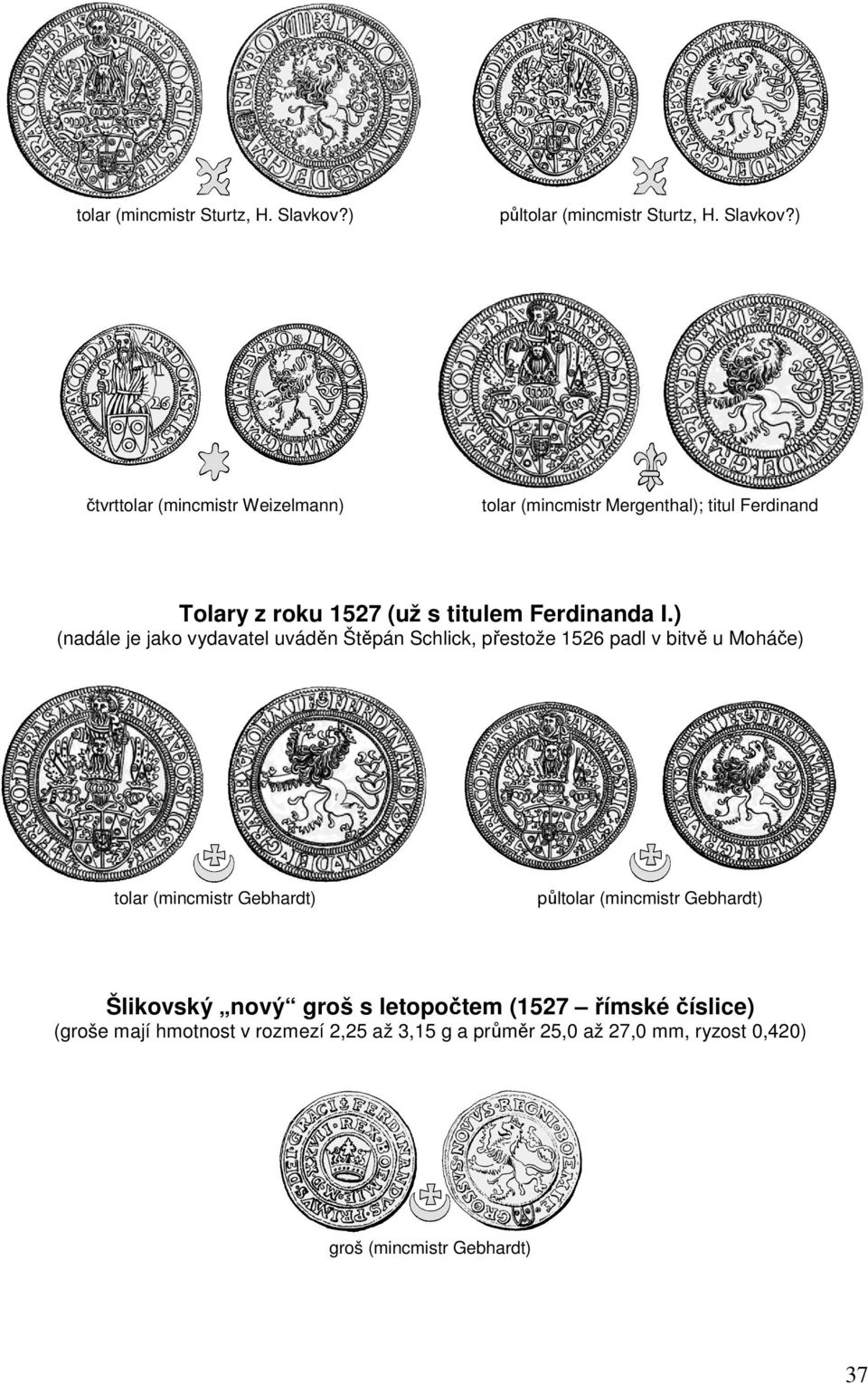 (mincmistr Gebhardt) půltolar (mincmistr Gebhardt) Šlikovský nový groš s letopočtem (1527 římské