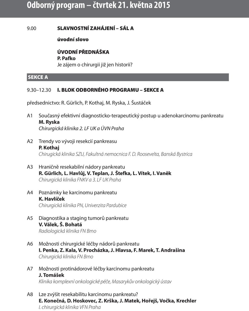 Ryska Chirurgická klinika 2. LF UK a ÚVN Praha Trendy vo vývoji resekcií pankreasu P. Kothaj Chirugická klinika SZU, Fakultná nemocnica F. D.