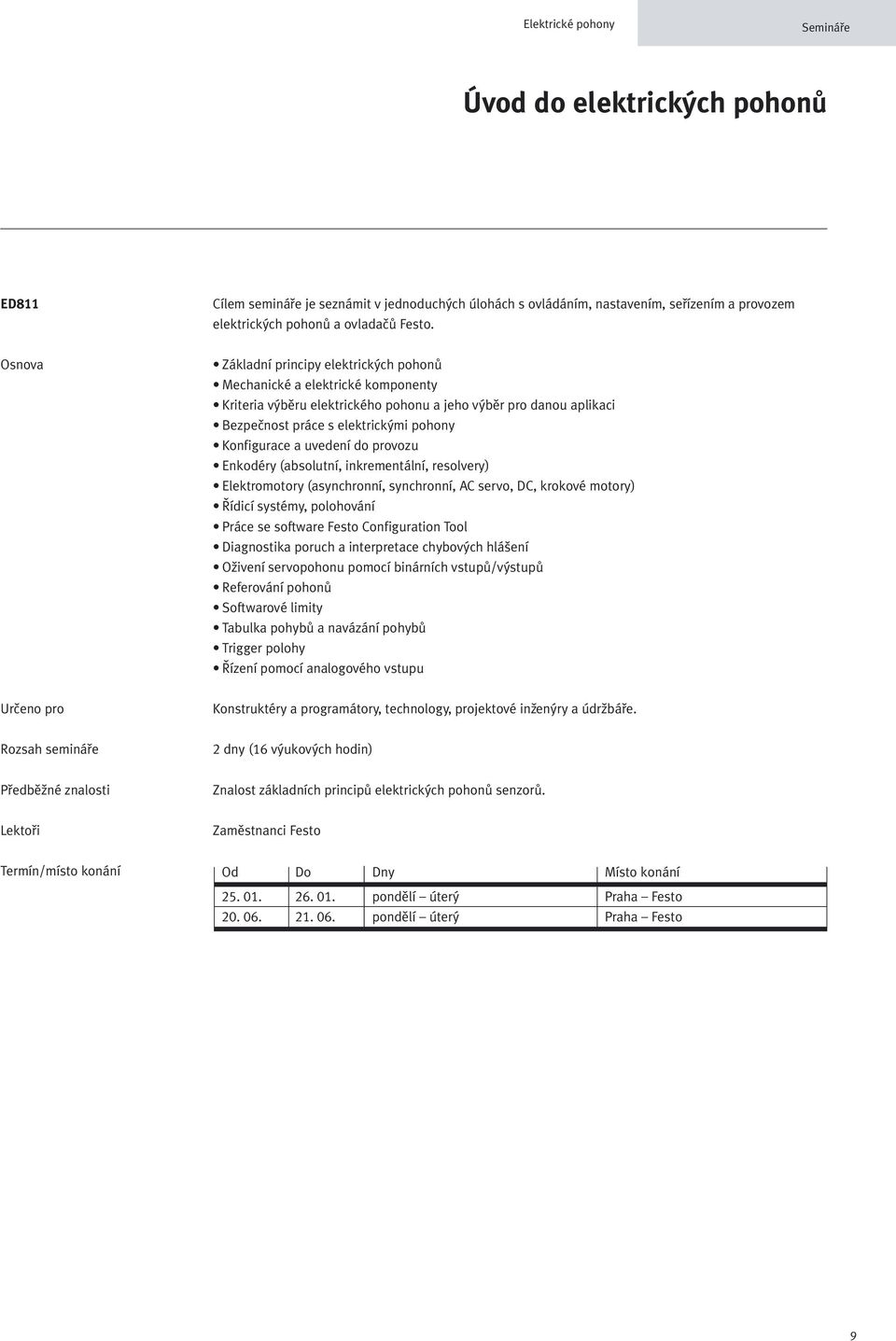 uvedení do provozu Enkodéry (absolutní, inkrementální, resolvery) Elektromotory (asynchronní, synchronní, AC servo, DC, krokové motory) Řídicí systémy, polohování Práce se software Configuration Tool