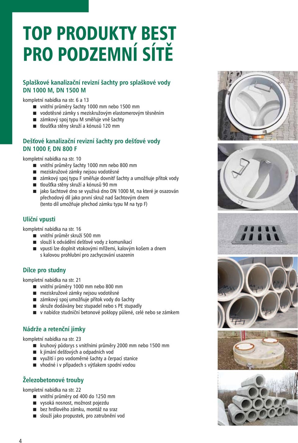 kanalizační revizní šachty pro dešťové vody DN 1000 F, DN 800 F kompletní nabídka na str.