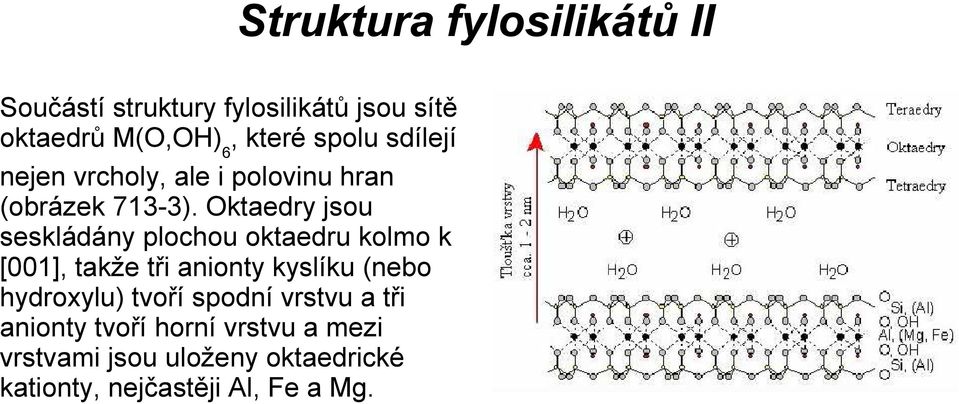 Oktaedry jsou seskládány plochou oktaedru kolmo k [001], takže tři anionty kyslíku (nebo