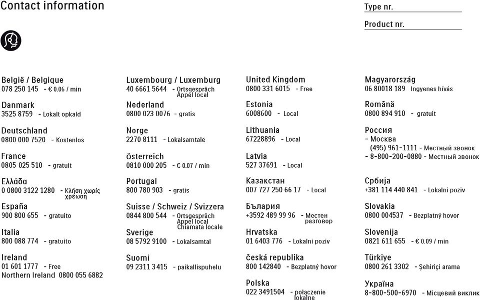 Magyarország 06 80018 189 Ingyenes hívás Romānä 0800 894 910 - gratuit Deutschland 0800 000 7520 - Kostenlos France 0805 025 510 - gratuit Norge 2270 8111 - Lokalsamtale Österreich 0810 000 205-0.