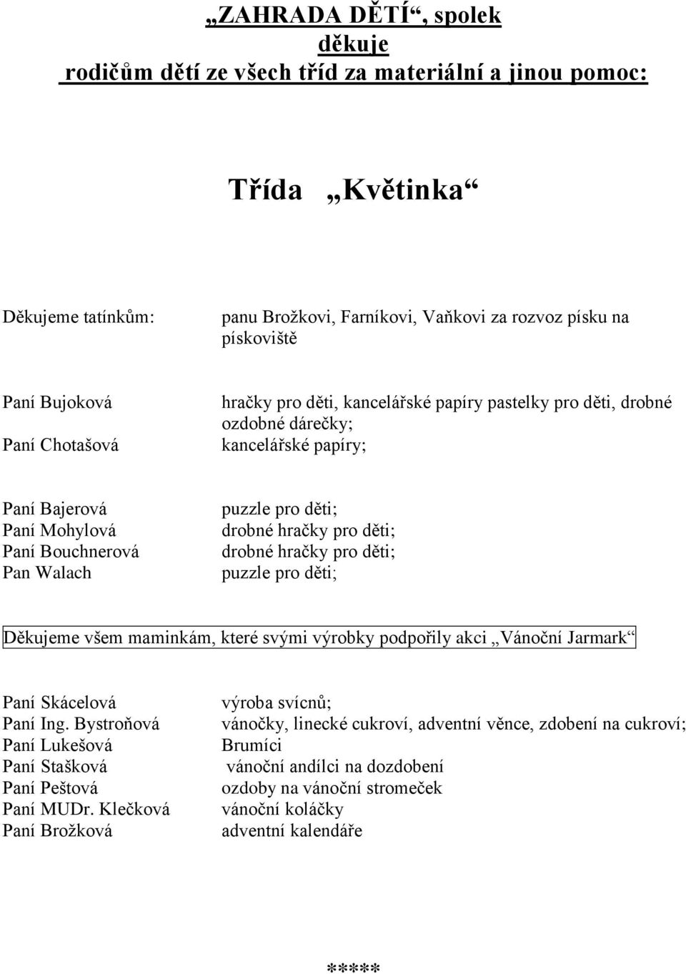 hračky pro děti; drobné hračky pro děti; puzzle pro děti; Děkujeme všem maminkám, které svými výrobky podpořily akci Vánoční Jarmark Paní Skácelová Paní Ing.