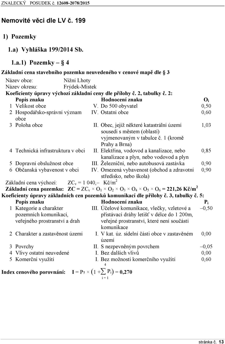 2, tabulky č. 2: Popis znaku Hodnocení znaku O i 1 Velikost obce V. Do 500 obyvatel 0,50 2 Hospodá sko-správní význam IV. Ostatní obce 0,60 obce 3 Poloha obce II.