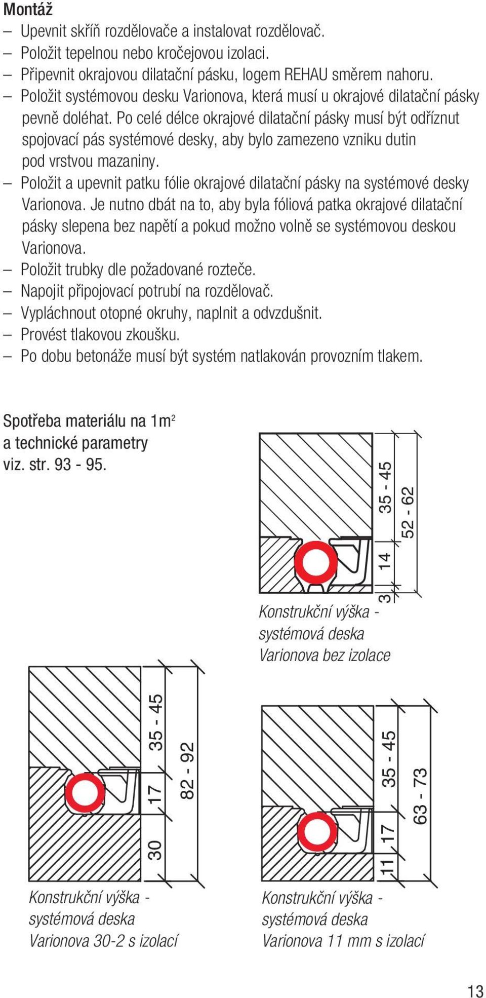 Po celé délce okrajové dilatační pásky musí být odříznut spojovací pás systémové desky, aby bylo zamezeno vzniku dutin pod vrstvou mazaniny.