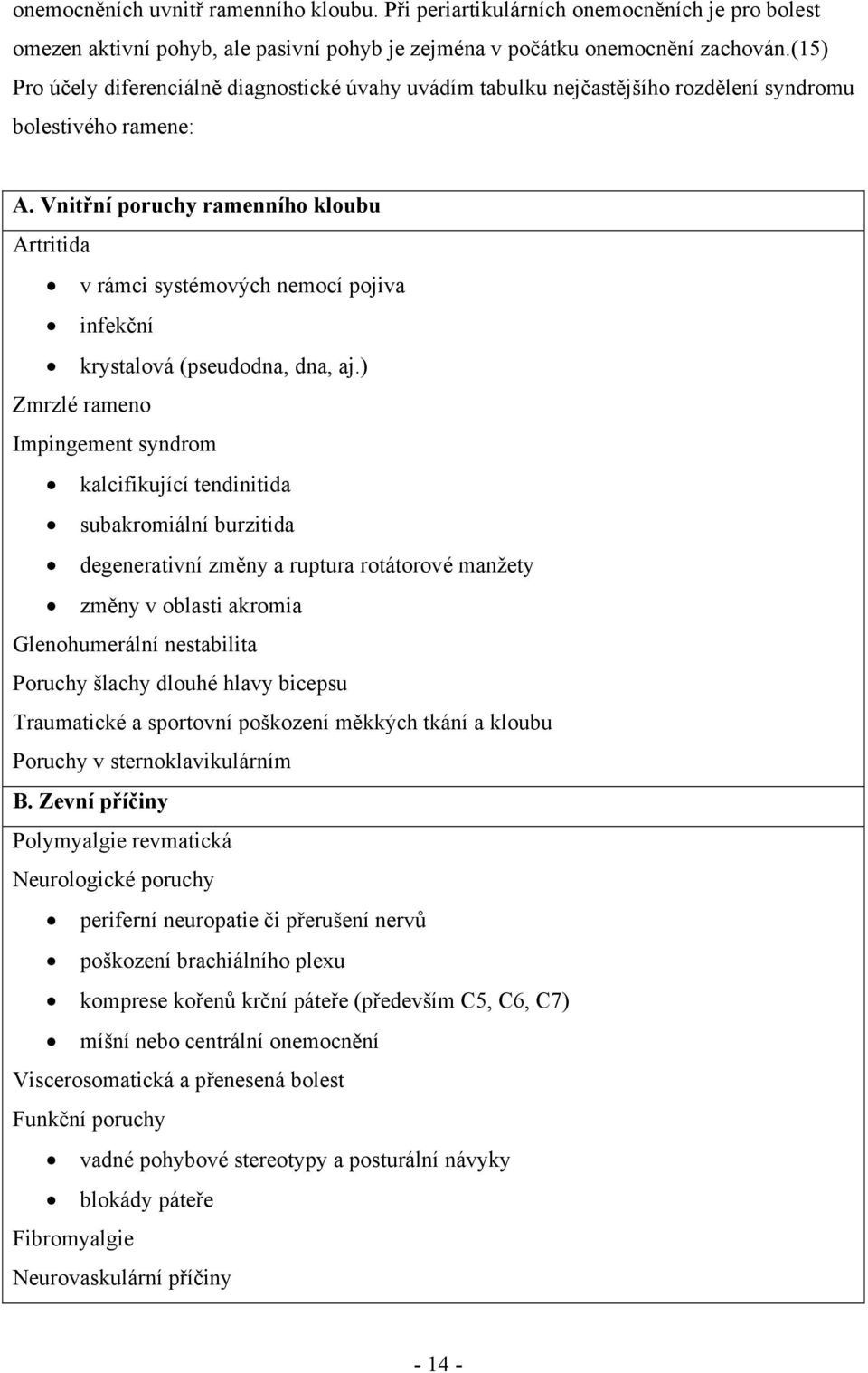 Vnitřní poruchy ramenního kloubu Artritida v rámci systémových nemocí pojiva infekční krystalová (pseudodna, dna, aj.