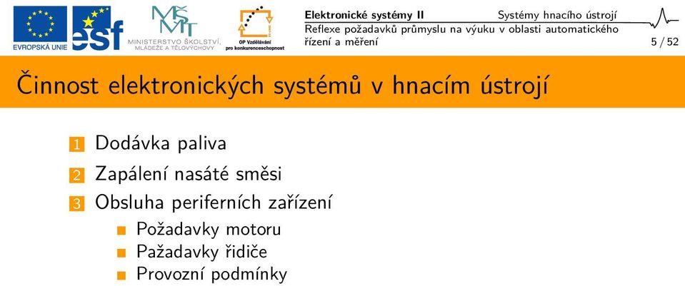 ústrojí 1 Dodávka paliva 2 Zapálení nasáté směsi 3 Obsluha