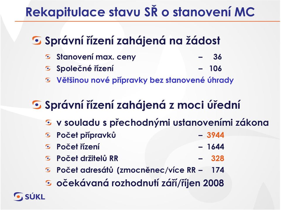 zahájená z moci úřední v souladu s přechodnými ustanoveními zákona Počet přípravků 3944 Počet