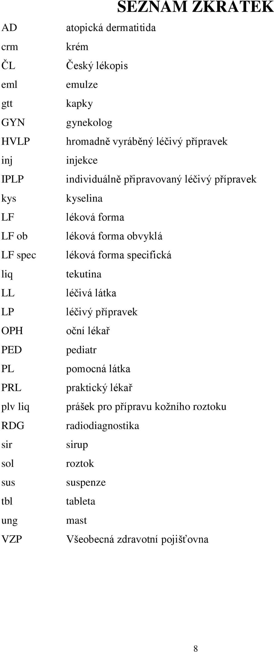 přípravek kyselina léková forma léková forma obvyklá léková forma specifická tekutina léčivá látka léčivý přípravek oční lékař pediatr