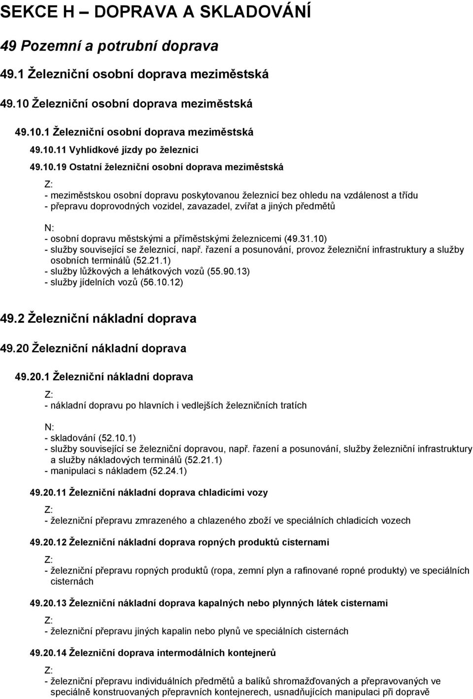 předmětů - osobní dopravu městskými a příměstskými železnicemi (49.31.10) - služby související se železnicí, např.