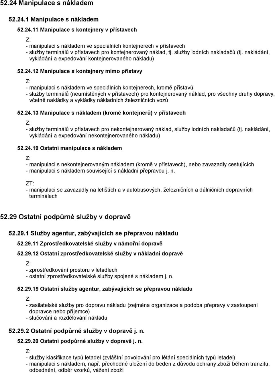 12 Manipulace s kontejnery mimo přístavy - manipulaci s nákladem ve speciálních kontejnerech, kromě přístavů - služby terminálů (neumístěných v přístavech) pro kontejnerovaný náklad, pro všechny