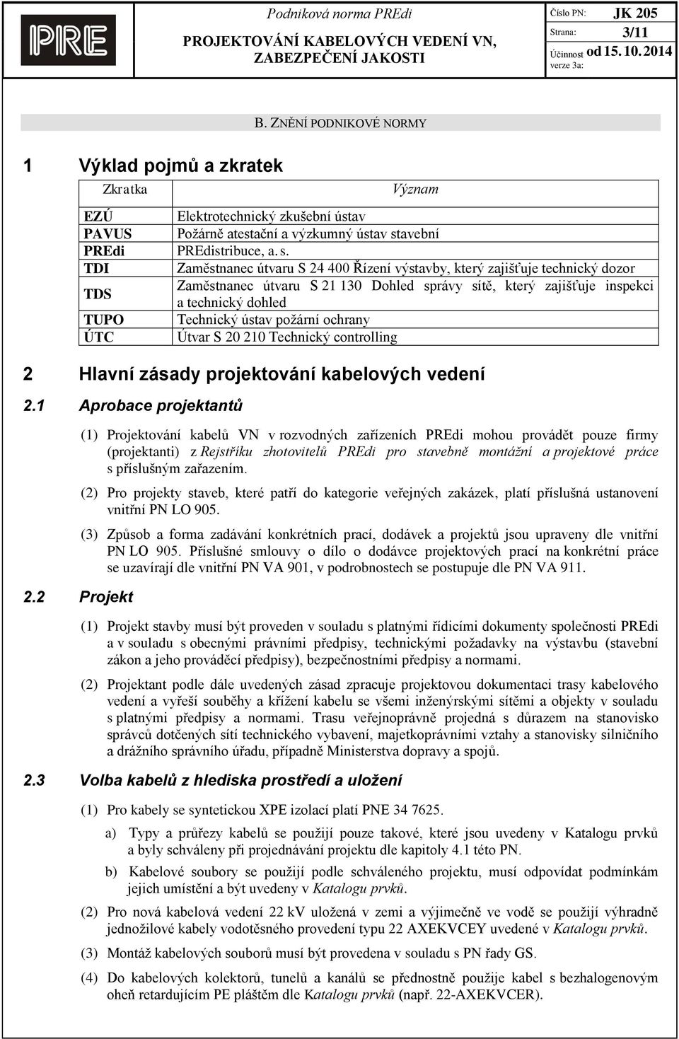 TDI Zaměstnanec útvaru S 24 400 Řízení výstavby, který zajišťuje technický dozor TDS Zaměstnanec útvaru S 21 130 Dohled správy sítě, který zajišťuje inspekci a technický dohled TUPO Technický ústav