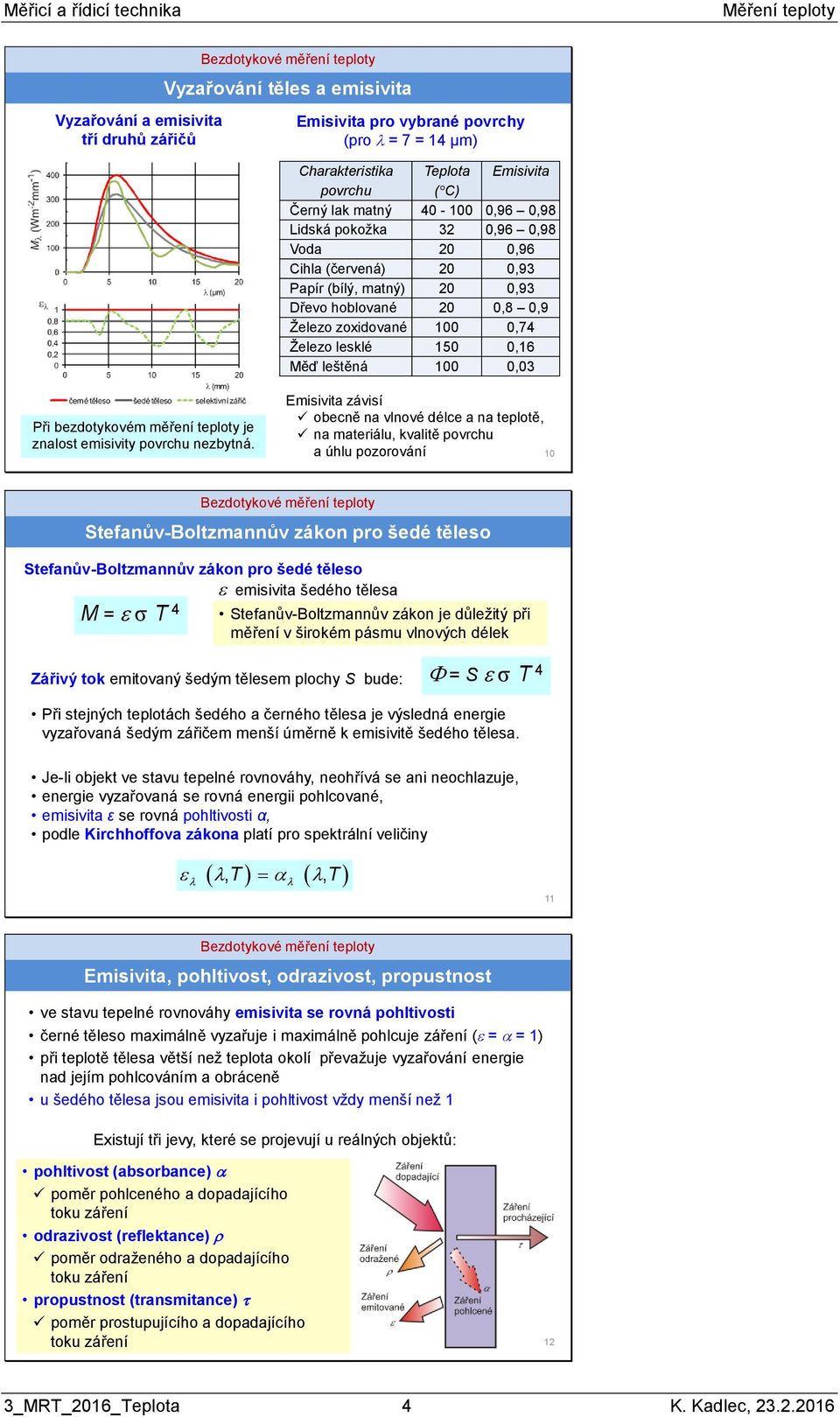 bezdotykovém měření teploty je znalost emisivity povrchu nezbytná.