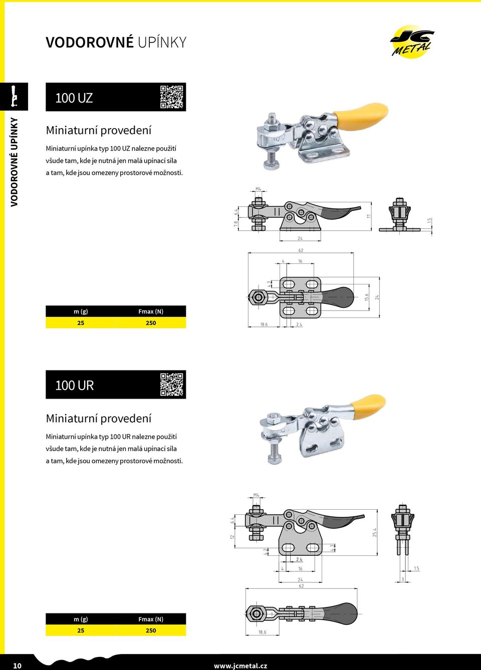 m (g) Fmax (N) 25 250 100 UR Miniaturní provedení Miniaturní upínka typ 100 UR nalezne  m (g) Fmax